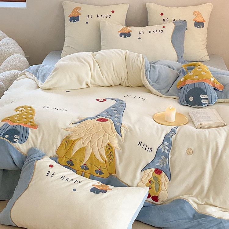 Winter Magic Christmas Thickened Four-piece Warm Coral Velvet Bed Set - Harmony Gallery
