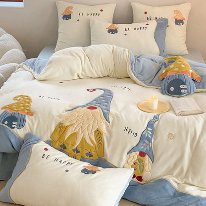 Winter Magic Christmas Thickened Four-piece Warm Coral Velvet Bed Set - Harmony Gallery
