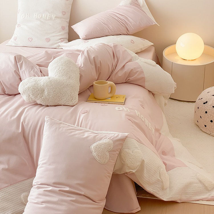 Girly Heart Washed Pure Cotton Super Soft Four-piece Bed Set - Harmony Gallery