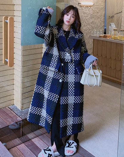 Duffle Plaid Mid-Length Thickened High-End Woolen Women's Coat - Harmony Gallery