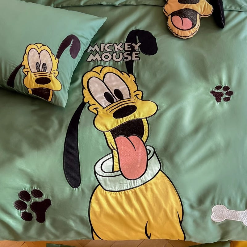 Disney Pluto Dog Cartoon Satin Pure Cotton Four-Piece Bed Set - Harmony Gallery