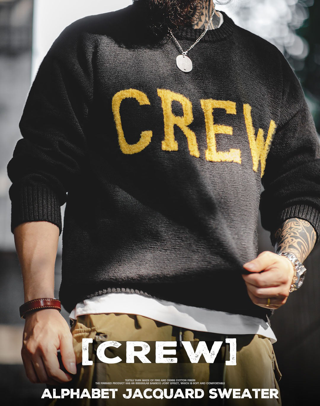 American Retro Workwear CREW Letter Woolen Men's Sweater - Harmony Gallery