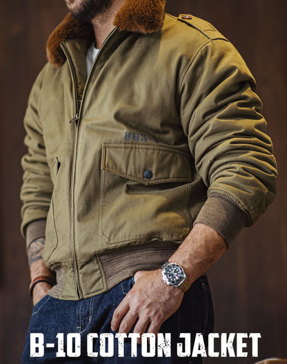 American Retro B10 Bomber Cotton Fur Collar Flight Men's Jacket - Harmony Gallery