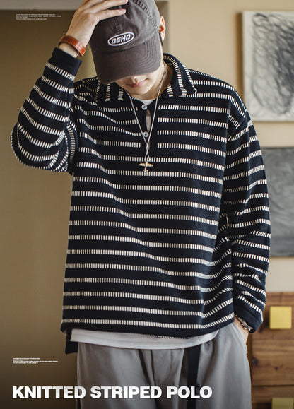 American Striped Knitted Polo Contrast Color Pullover Men's Sweater - Harmony Gallery