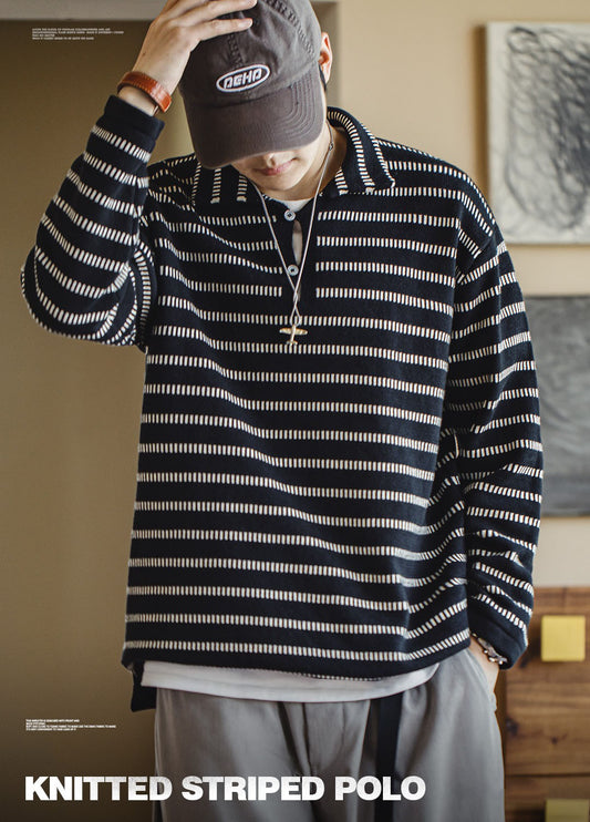 American Striped Knitted Polo Contrast Color Pullover Men's Sweater - Harmony Gallery