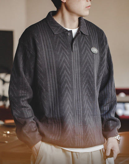 American Workwear Jacquard Knitted Polo Pullover  Men's Sweater - Harmony Gallery