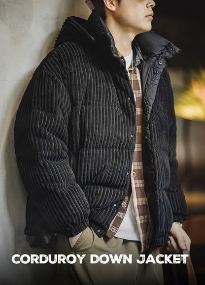 American Retro Corduroy Down Hooded Detachable Warm Men's Jacket - Harmony Gallery