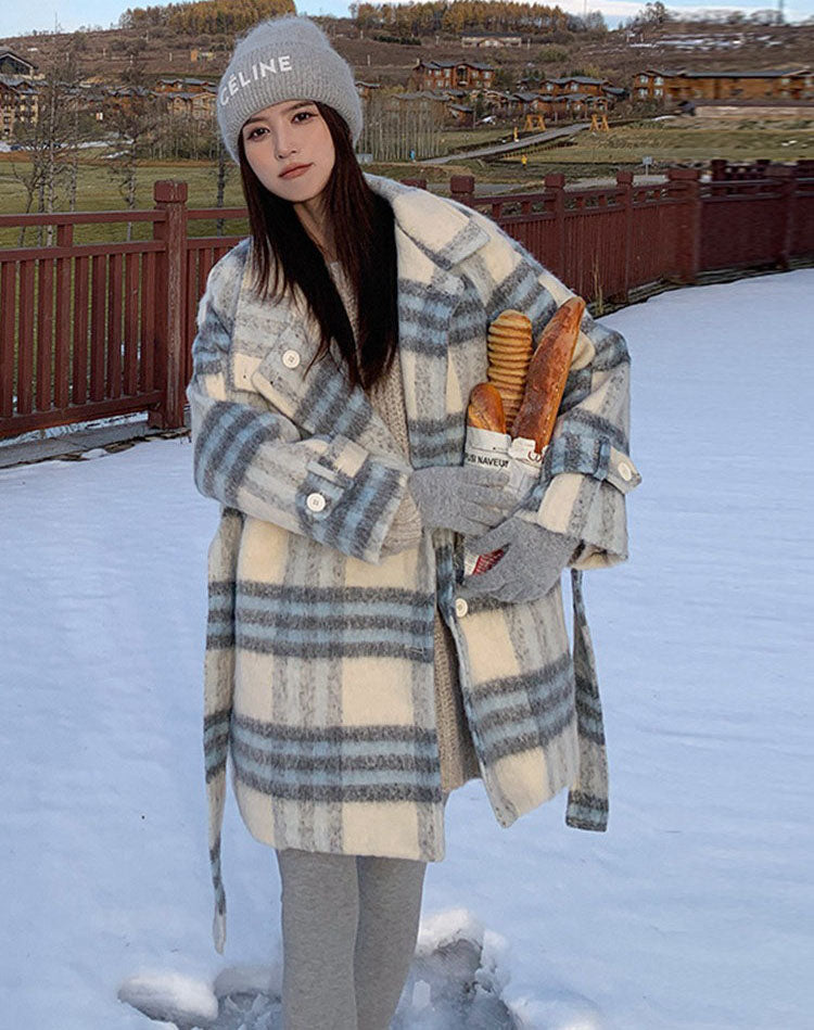 Plaid Retro Woolen High-End Velvet Thickened Winter Women's Coat - Harmony Gallery