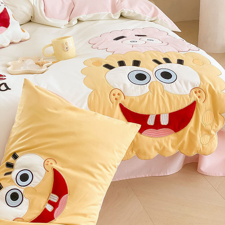 Spongebob Squarepants Cute Cartoon Cotton Washed Four-piece Bed Set - Harmony Gallery