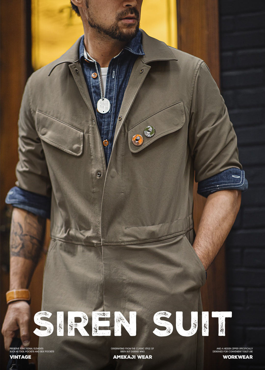American Workwear Retro Four-Way Elastic Multi-Pocket Men's Jumpsuit - Harmony Gallery