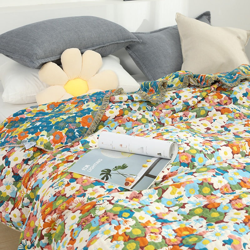 Five-Layer Pure Cotton Summer Cool Floral Coverlet - Harmony Gallery