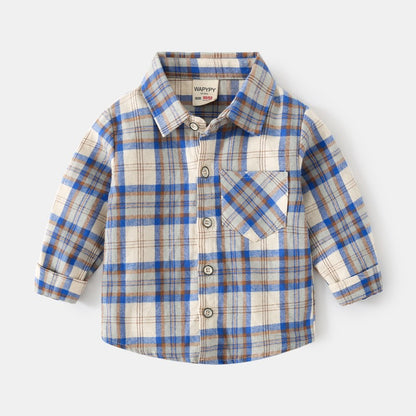 Long-Sleeved Cotton Autumn Spring Plaid Casual Baby Boy's Shirts - Harmony Gallery