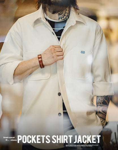American Heavy Wool Pocket Loose Outerwear Thick Men's Shirt - Harmony Gallery