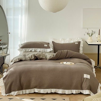 Princess Waffle Four-Piece Pure Cotton Soft Ruffle Bed Set - Harmony Gallery