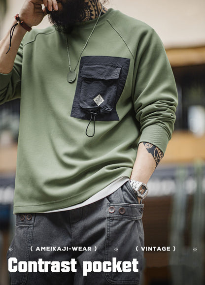American Mountain Contrast Color Pocket Functional Knitted Men's Sweater - Harmony Gallery