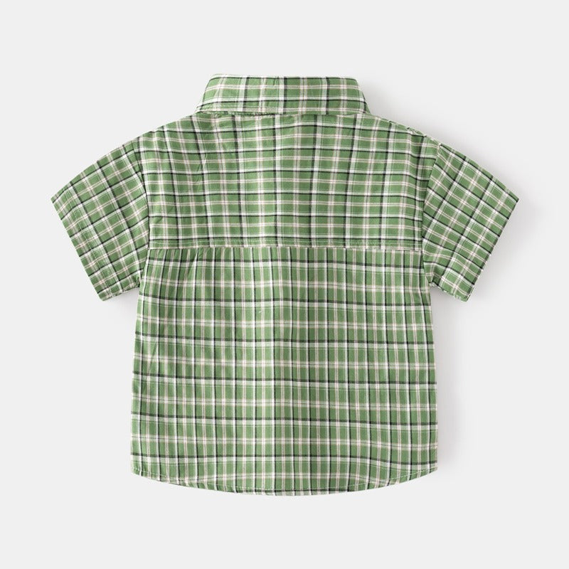 Short-Sleeved Summer Plaid Casual Square Collar Baby Boys Shirt - Harmony Gallery
