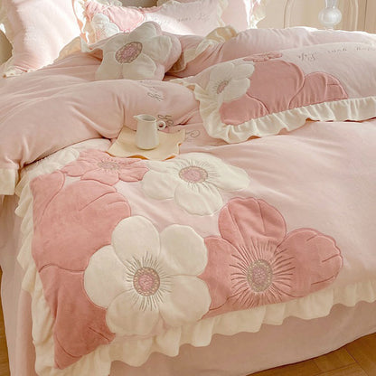 Princess Girly Heart Sunflower Warm Velvet Winter Four-Piece Bed Set - Harmony Gallery