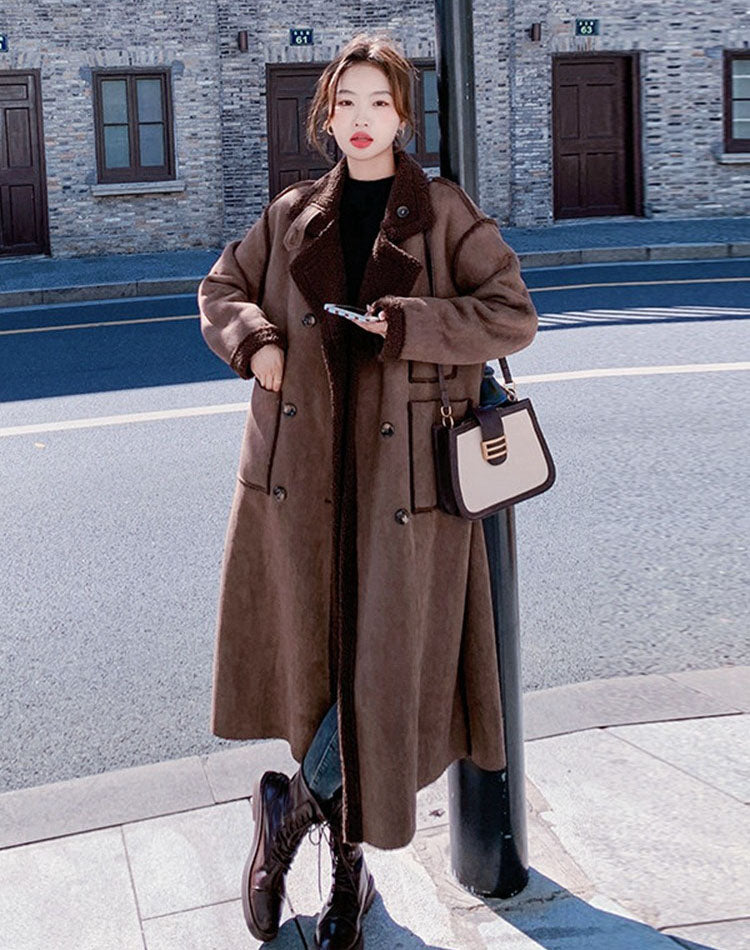 Fur Integrated Suede Lamb Thickened And Velvet Women's Coat - Harmony Gallery