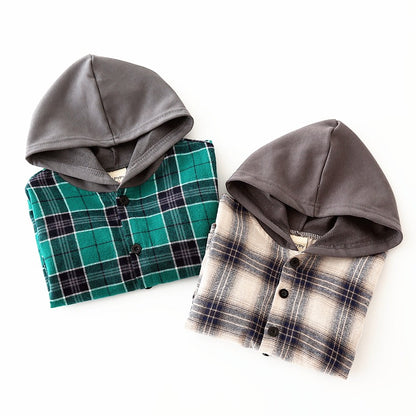Plaid Hooded Cotton Casual Trendy Baby Boy's Shirt - Harmony Gallery