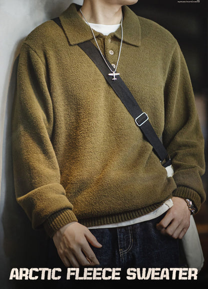 American Retro Arctic Velvet Polo Half-Cardigan Men's Sweater - Harmony Gallery