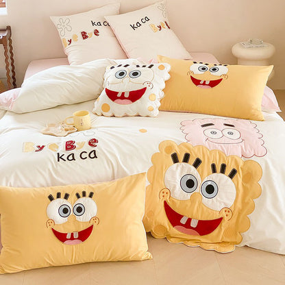 Spongebob Squarepants Cute Cartoon Cotton Washed Four-piece Bed Set - Harmony Gallery
