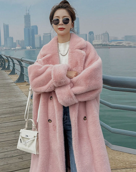 Pink Fur One-Piece Mink Velvet Hot Thickened Plush Women's Coat - Harmony Gallery