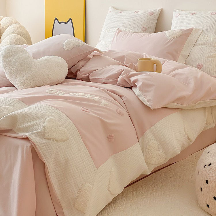 Girly Heart Washed Pure Cotton Super Soft Four-piece Bed Set - Harmony Gallery
