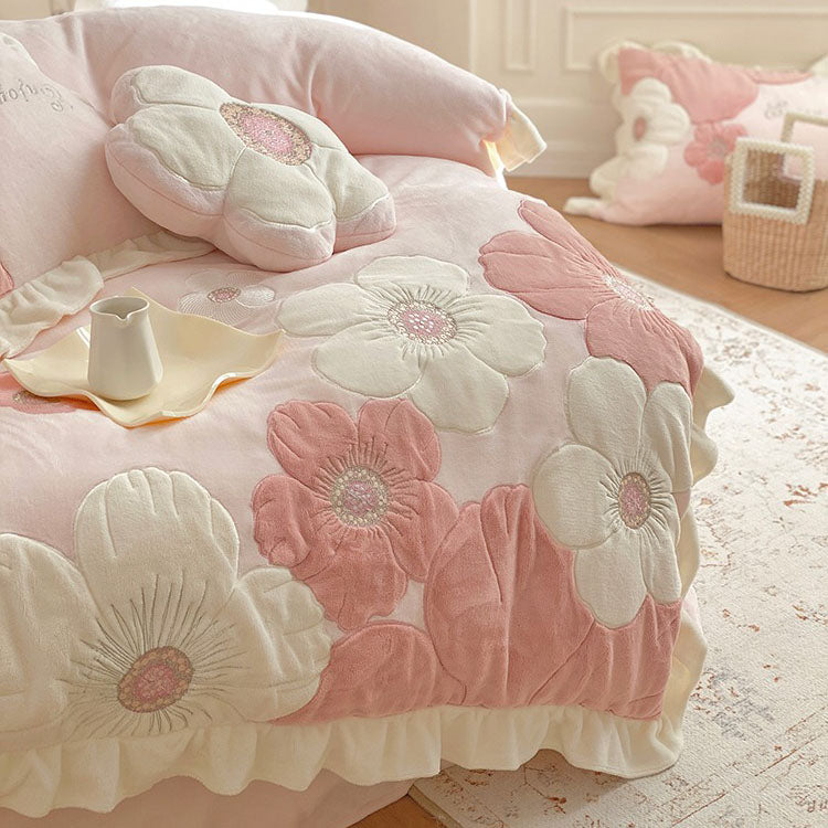 Princess Girly Heart Sunflower Warm Velvet Winter Four-Piece Bed Set - Harmony Gallery