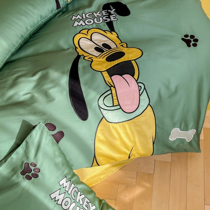 Disney Pluto Dog Cartoon Satin Pure Cotton Four-Piece Bed Set - Harmony Gallery