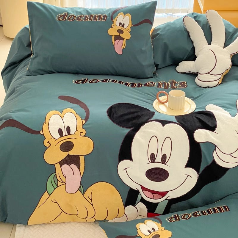 Disney Mickey And Minnie Cartoon Washed Cotton Four-piece Bed Set - Harmony Gallery