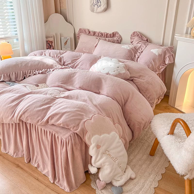 Ins Girly Heart Warm Velvet Double-Sided Celebrity Four-Piece Bed Set - Harmony Gallery