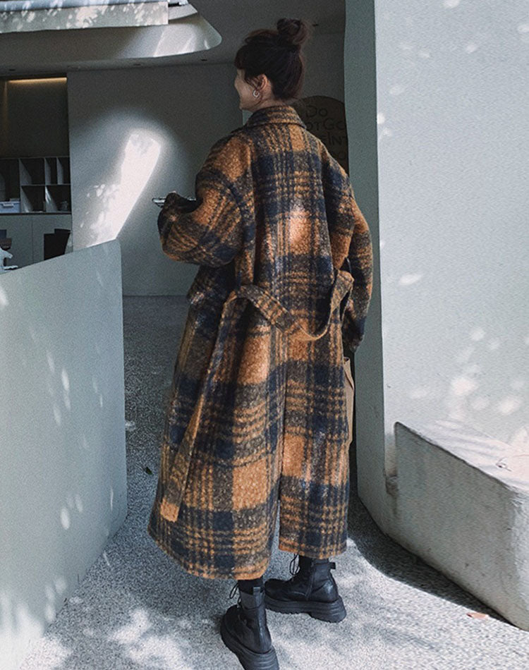 Retro Plaid Woolen Tartan Winter Thickened High-End Women's Coat - Harmony Gallery