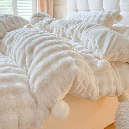 Princess Fairy Rabbit Double-Sided Plush Velvet Winter Four-Piece Bed Set - Harmony Gallery