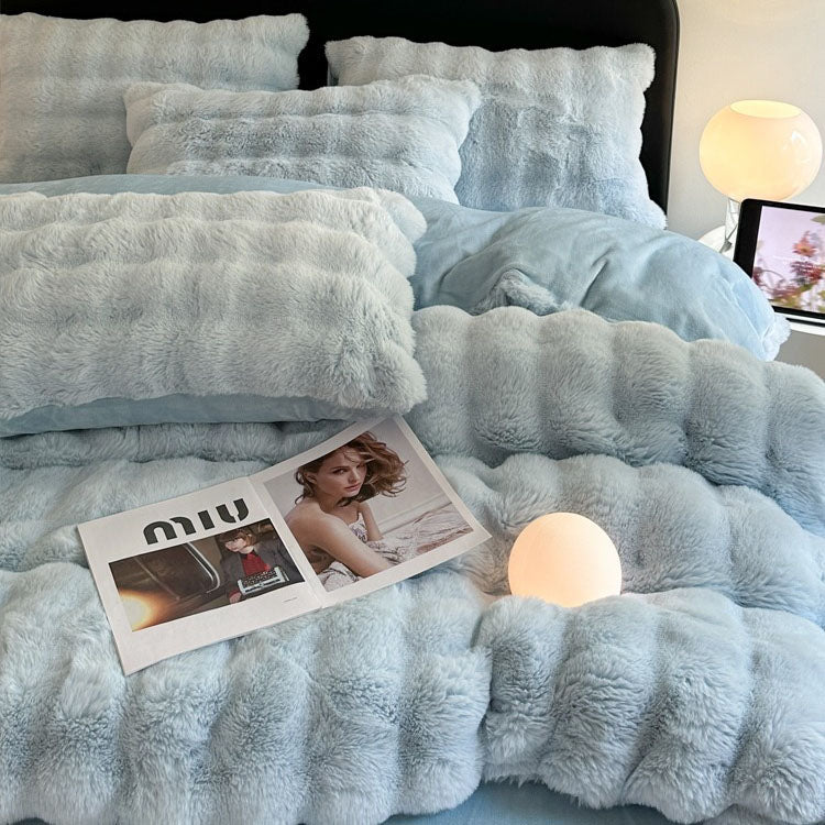 Rabbit Winter Warm Coral Flannel Velvet Four-Piece Bed Set - Harmony Gallery