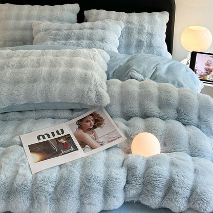 Rabbit Winter Warm Coral Flannel Velvet Four-Piece Bed Set - Harmony Gallery