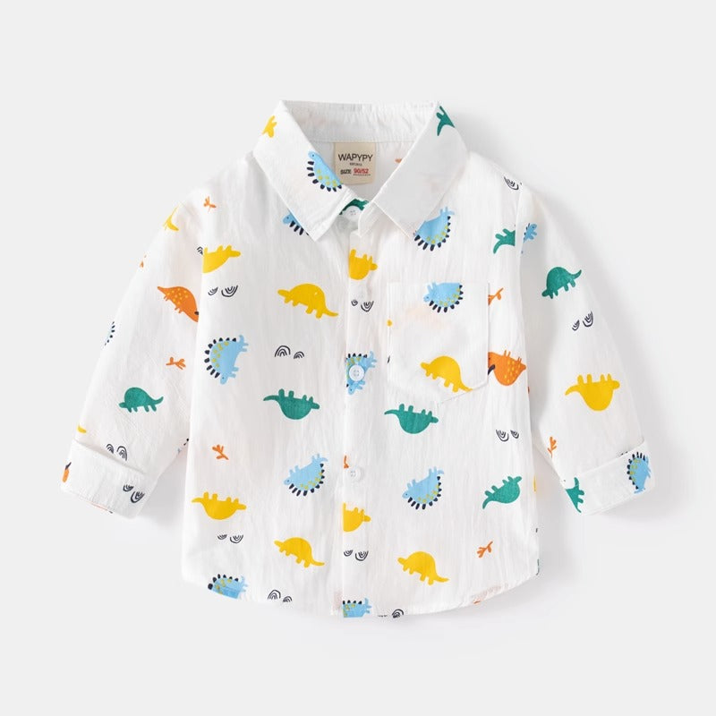Long-Sleeved Spring Cartoon Printed Casual Trendy Baby Boy's Shirts - Harmony Gallery