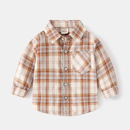 Long-Sleeved Cotton Autumn Spring Plaid Casual Baby Boy's Shirts - Harmony Gallery