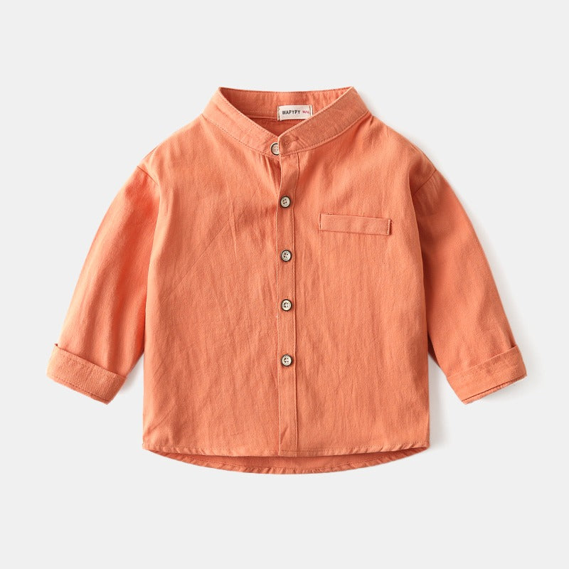 New Long-Sleeved Spring Cotton Stand-Up Collar Baby Boy's Shirt - Harmony Gallery