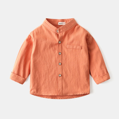 New Long-Sleeved Spring Cotton Stand-Up Collar Baby Boy's Shirt - Harmony Gallery