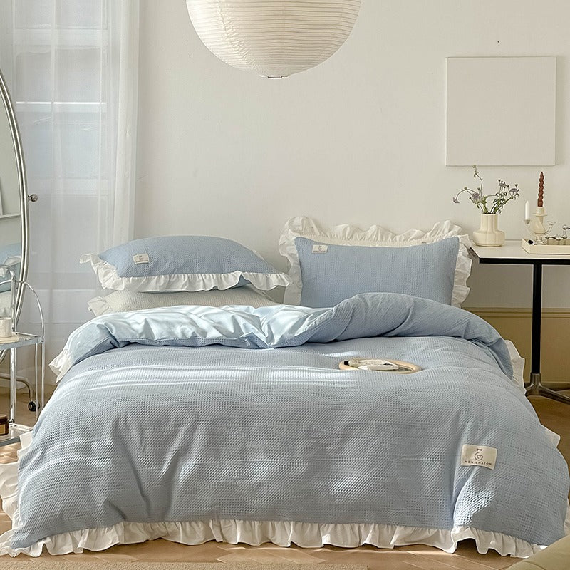 Princess Waffle Four-Piece Pure Cotton Soft Ruffle Bed Set - Harmony Gallery