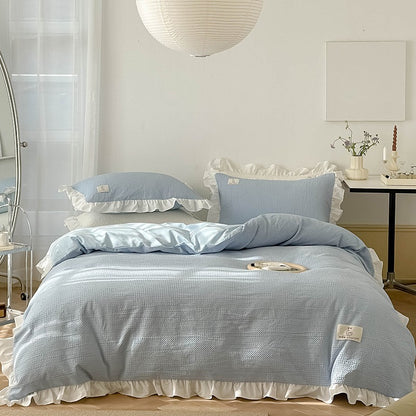 Princess Waffle Four-Piece Pure Cotton Soft Ruffle Bed Set - Harmony Gallery