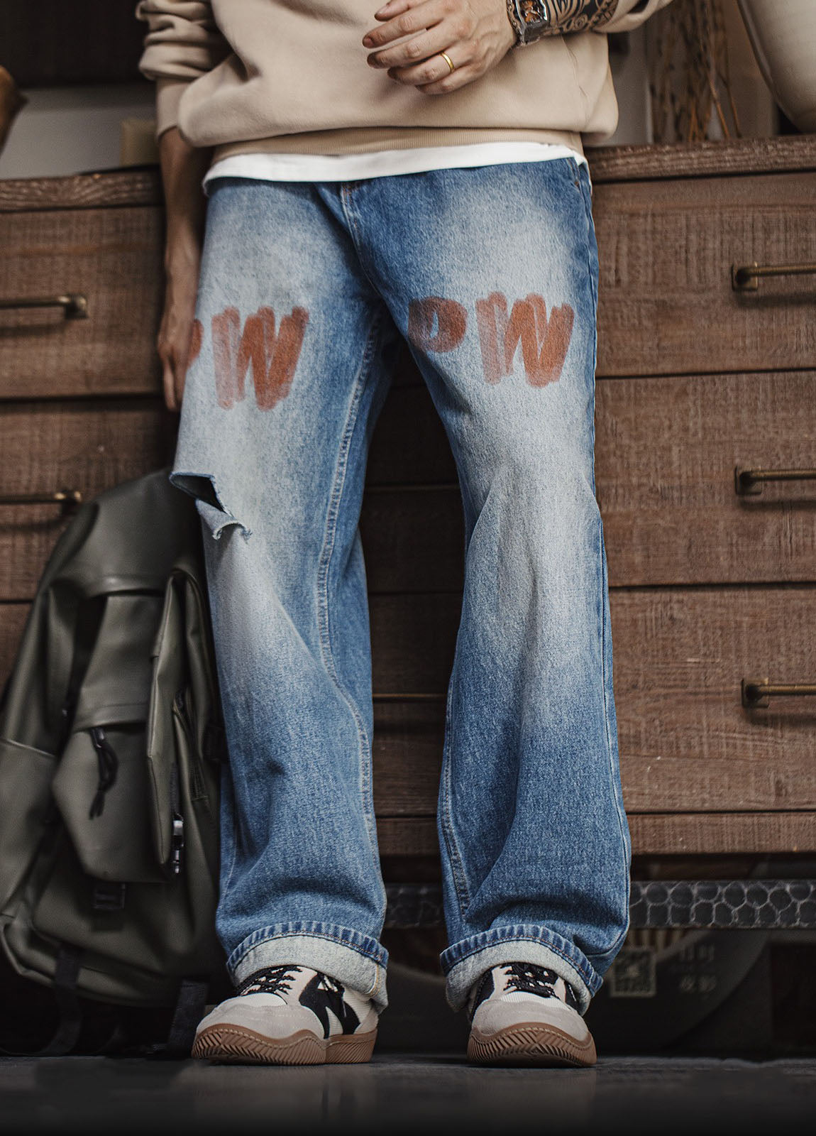 American Retro Destroyed Vibe Hole Washed Denim Men's Jeans - Harmony Gallery