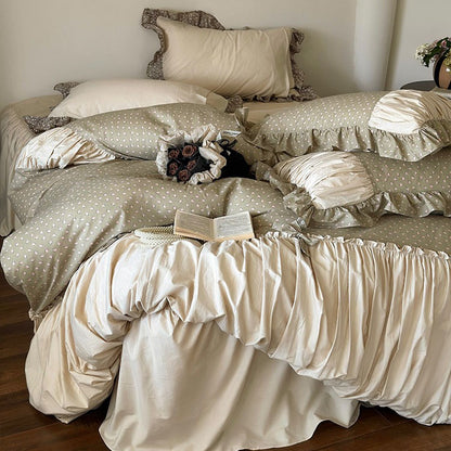 French Floral Princess Pure Cotton Pleated Skirt Four-Piece Bed Set - Harmony Gallery