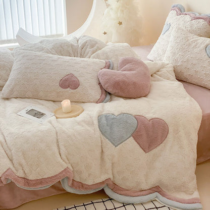 Girly Heart Warm Three-Dimensional Rabbit Plush Four-Piece Bed Set - Harmony Gallery