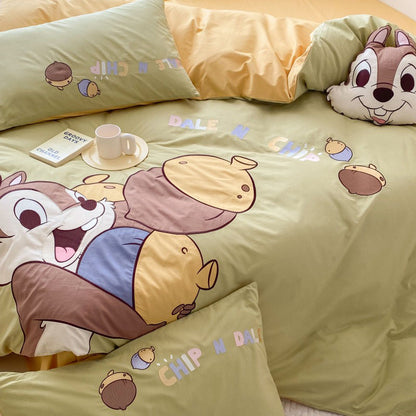 Disney Chipmunk Cartoon Washed Cotton Four-piece Bed Set - Harmony Gallery