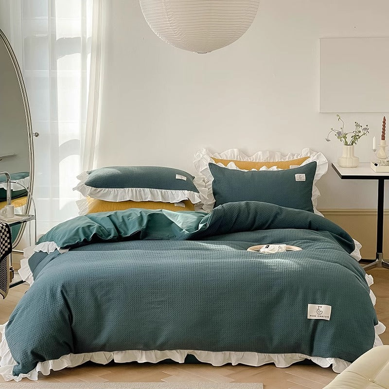 Princess Waffle Four-Piece Pure Cotton Soft Ruffle Bed Set - Harmony Gallery