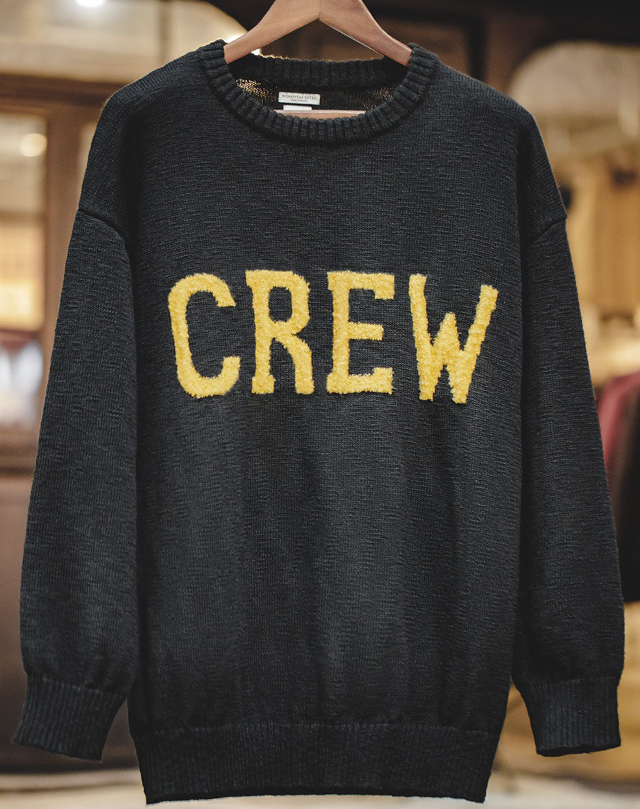 American Retro Workwear CREW Letter Woolen Men's Sweater - Harmony Gallery