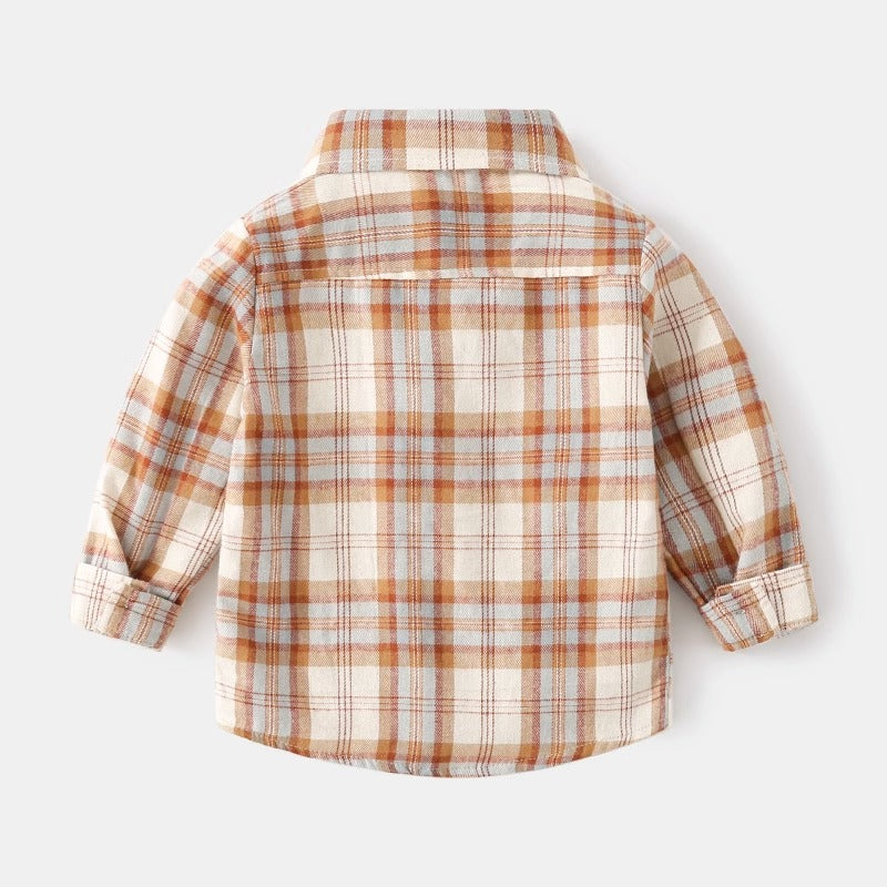 Long-Sleeved Cotton Autumn Spring Plaid Casual Baby Boy's Shirts - Harmony Gallery