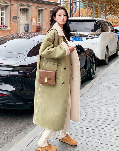 Reversible Lamb Wool Winter Gentle Suede Fur One-Piece Women's Coat - Harmony Gallery