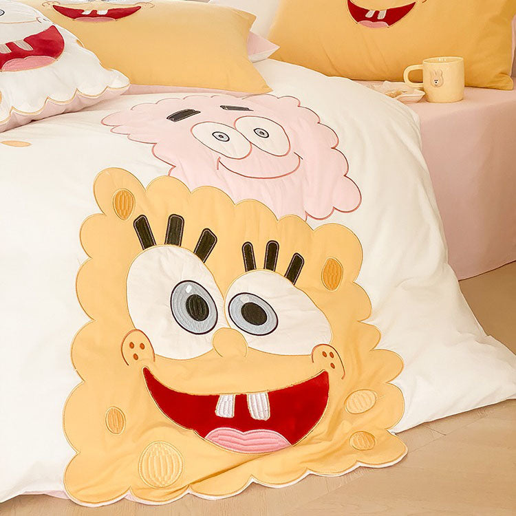 Spongebob Squarepants Cute Cartoon Cotton Washed Four-piece Bed Set - Harmony Gallery